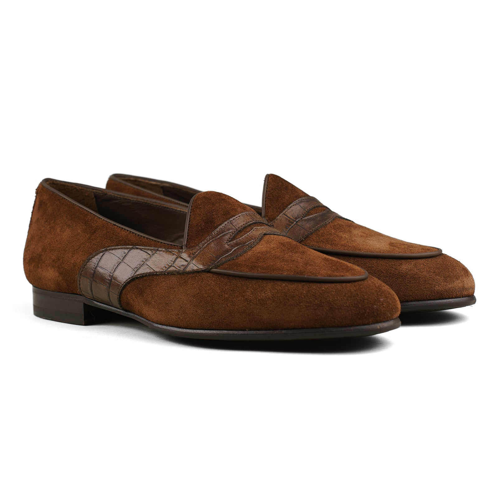 Trendora™ - Polo suede w/ faux croc strap loafers