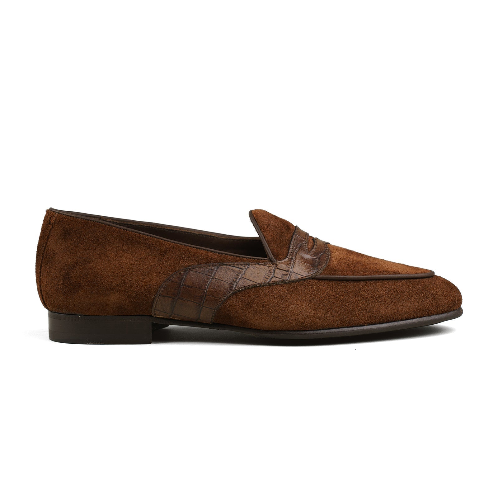 Trendora™ - Polo suede w/ faux croc strap loafers