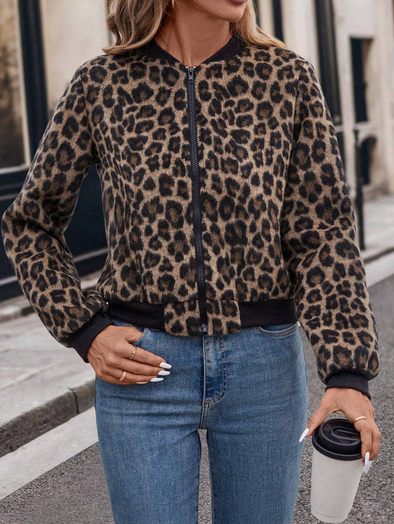 Chloe™ - Short leopard bomber jacket