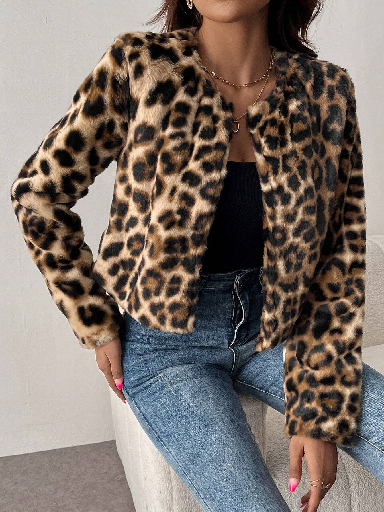 Lynn™ - Rabbit hair & leopard print jacket