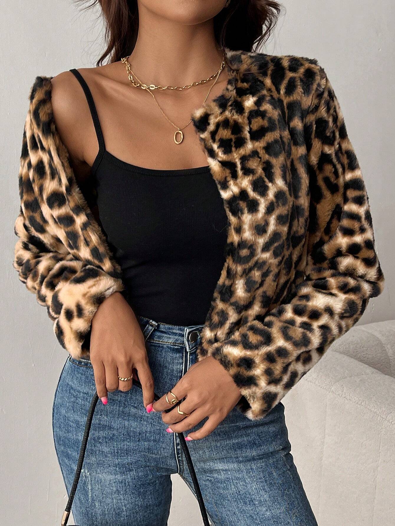 Lynn™ - Rabbit hair & leopard print jacket