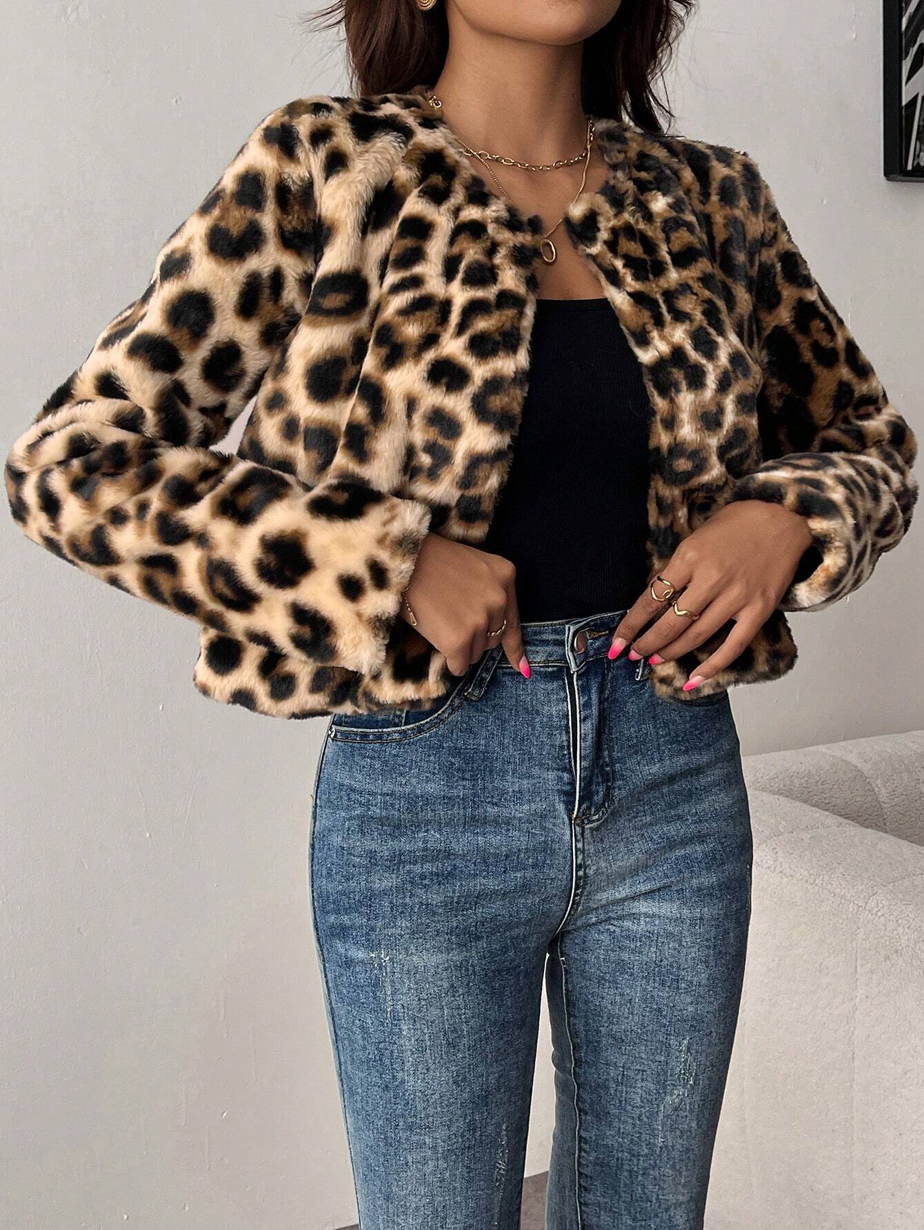 Lynn™ - Rabbit hair & leopard print jacket