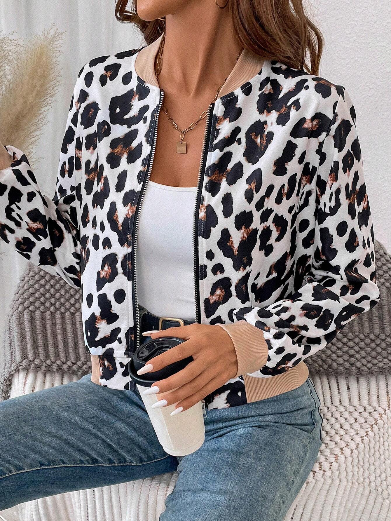 Eva™ - Leopard baseball collar jacket