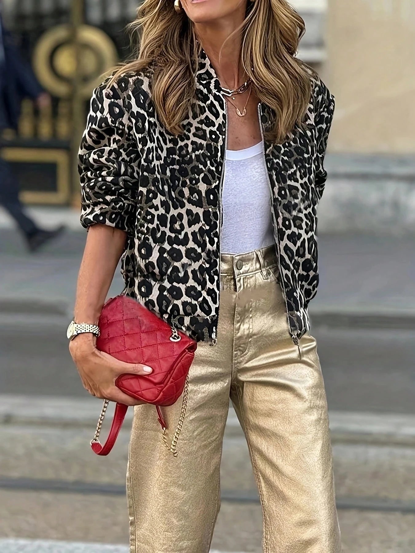 Karen™ - Casual leopard baseball jacket