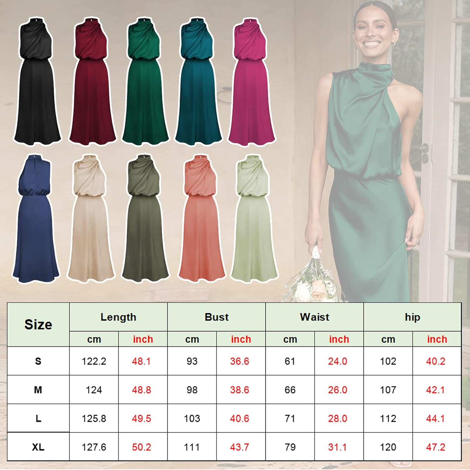 LTHTX Women's Sleeveless Cocktail Dresses Stand-Up Collar Keyhole Elastic High Waist Wedding Guest Evening Party Maxi Dress