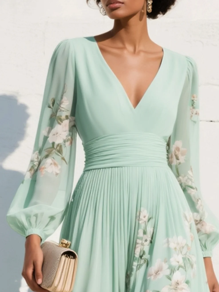 Seraphina | Mint Bloom Pleated Maxi Dress