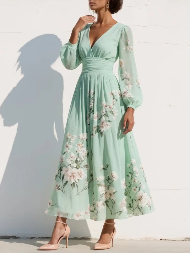 Seraphina | Mint Bloom Pleated Maxi Dress