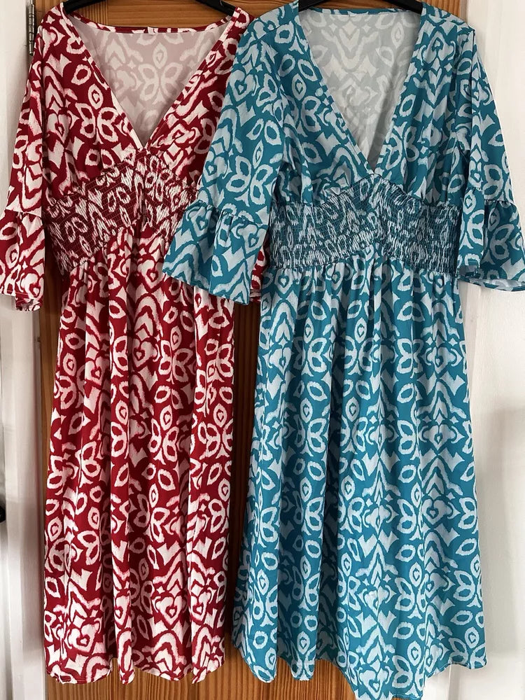 ❤️ Gaededy Red V Neck  Summer Floral Dress Plus Size 2XL 16 Holiday Casual Fit