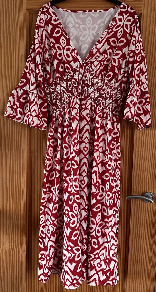 ❤️ Gaededy Red V Neck  Summer Floral Dress Plus Size 2XL 16 Holiday Casual Fit